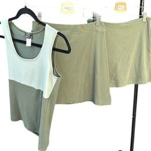 Eye Candy Authentic Y2K Athletic 3 Piece Set Green Tank Skirt Slip Dress Size M